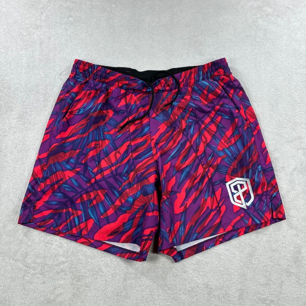 Born Primitive Training Shorts Mens Large Purple Red Tropical Palm Print 7" WOD
